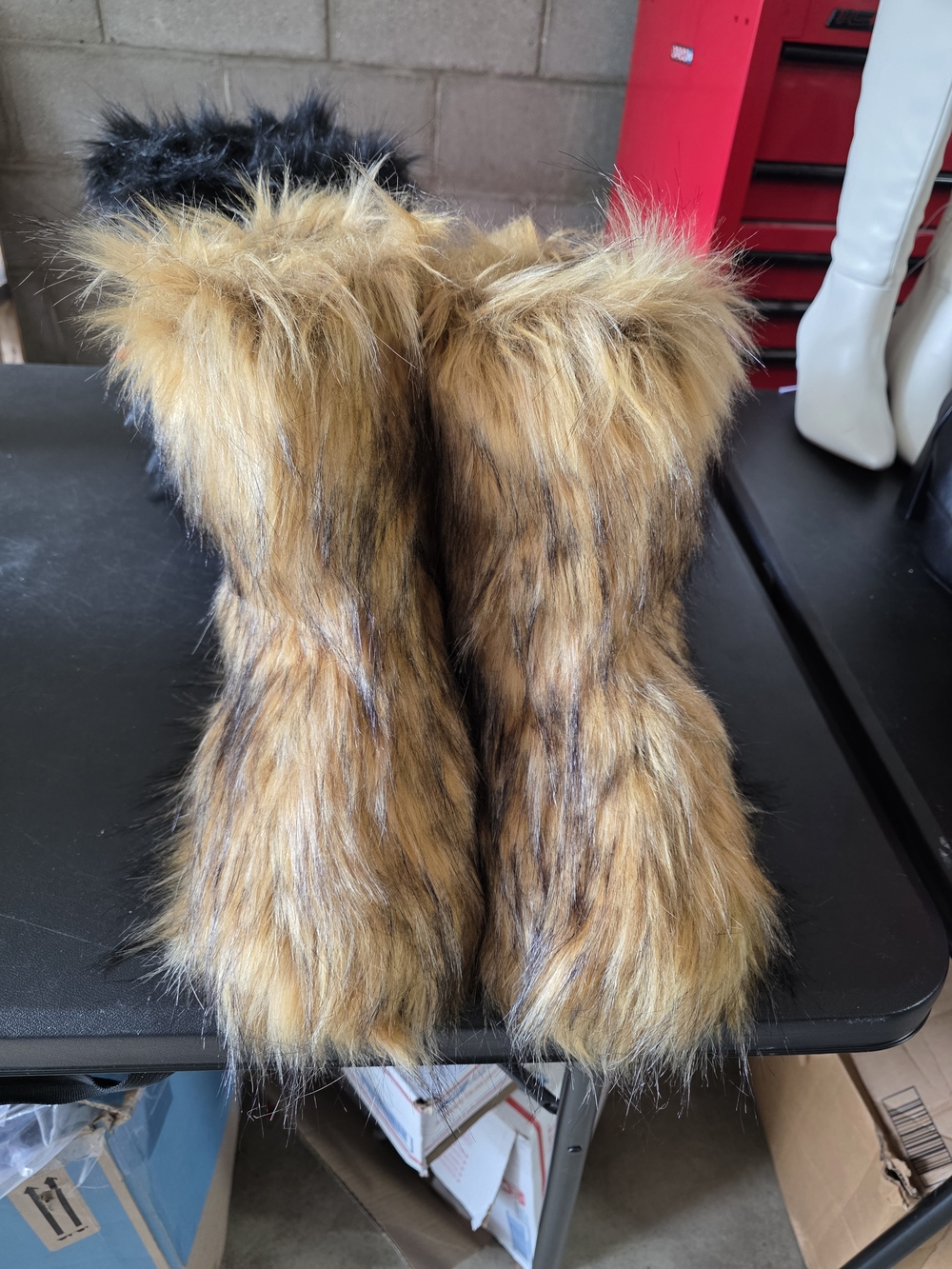 Faux Fur Boot Covers in Golden Brown with Black Accents